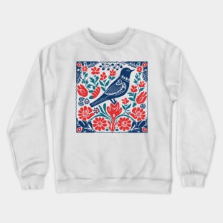 Norwegian Folk Art Pattern with Flowers and Bird Crewneck Sweatshirt